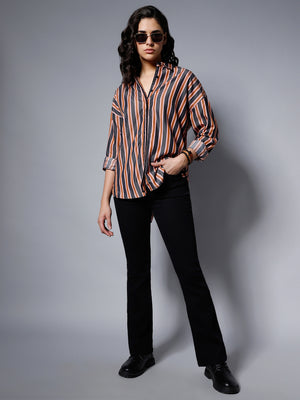 Classic Striped Spread Collar Boxy Fit Pure Cotton Casual Shirt