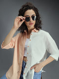 Classic Oversized Colourblocked Spread Collar Long Sleeves Cotton Casual Shirt