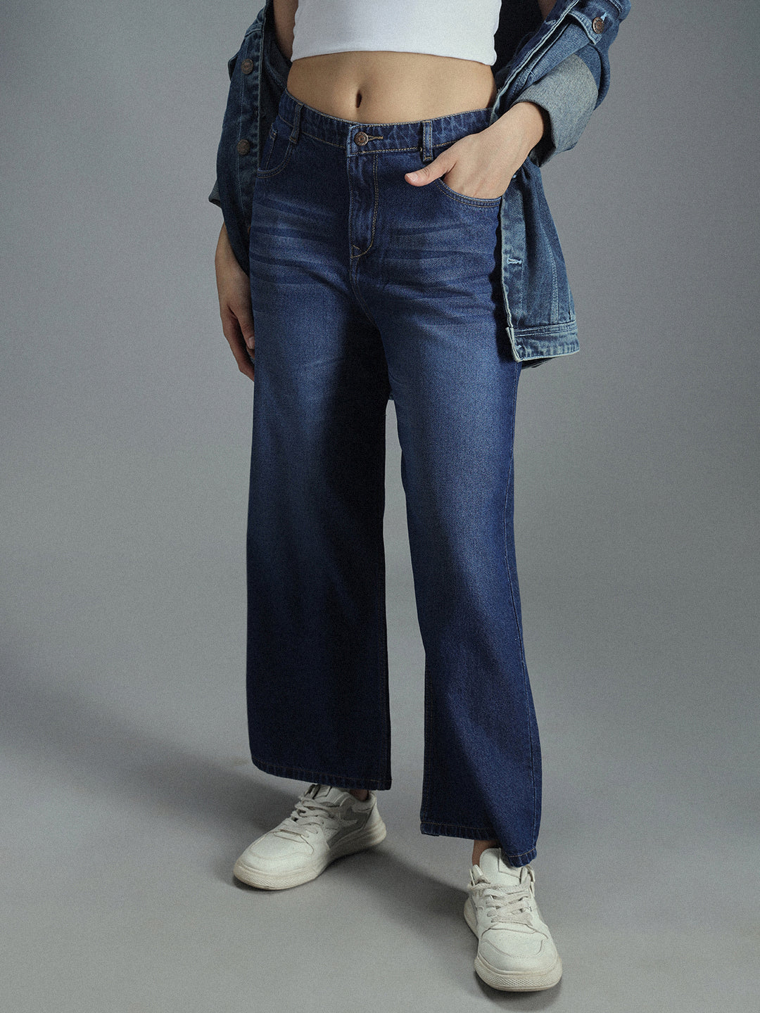 Women 90s Baggy Elasticated waist Band Cotton Jeans