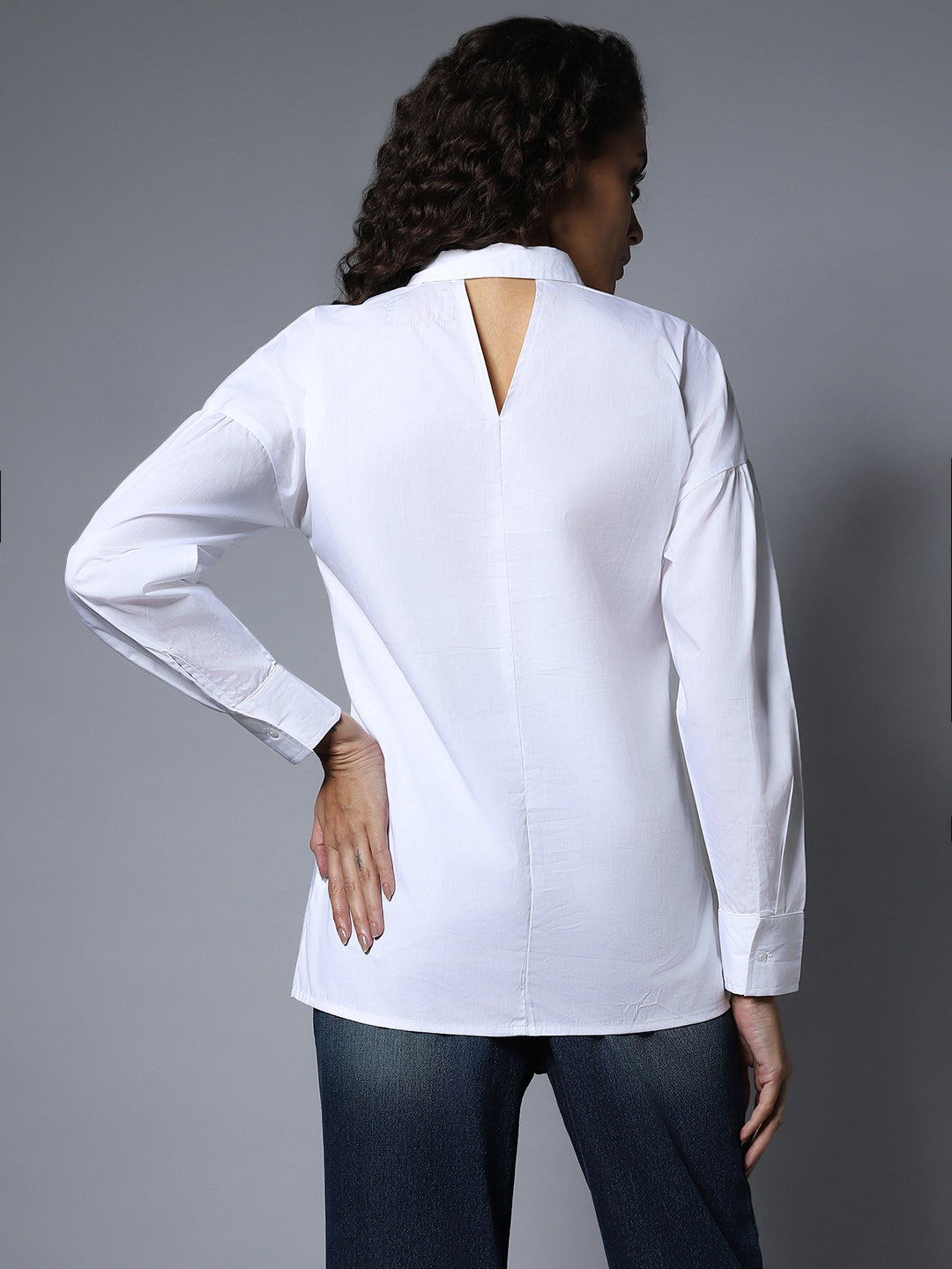 Cotton Spread Collar Long Sleeves Solid Regular Longline Shirts