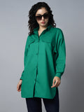 Classic Oversized Spread Collar Long Sleeves Longline Casual Shirt