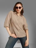 Classic Boxy Spread Collar Long Sleeves Cotton Casual Shirt