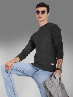 Round Neck Long Sleeves Acrylic Pullover Sweater