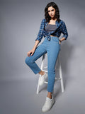 Women Blue Straight Fit High-Rise Mildly Distressed Heavy Fade Stretchable Jeans