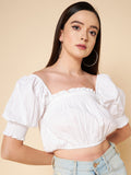 Puff Sleeve Cotton Pure Crop Fitted Top