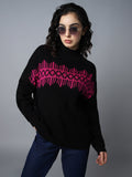 Geometric Printed Mock Collar Long Sleeve Acrylic Pullover Sweaters