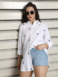 Classic Embroidered Spread Collar Pure Cotton Oversized Casual Shirt