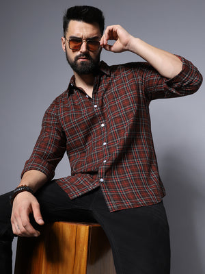 Checked Spread Collar Cotton Casual Shirt