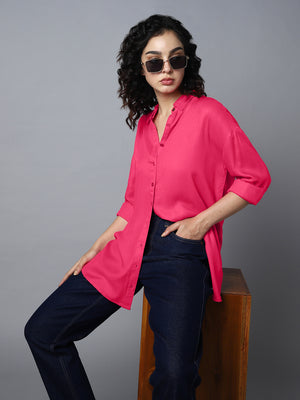 Spread Collar Classic Boxy Opaque Casual Shirt