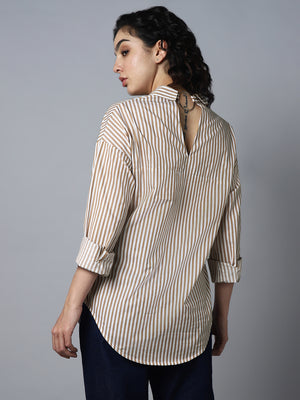 Vertical Striped Pure Cotton Shirt Style Top