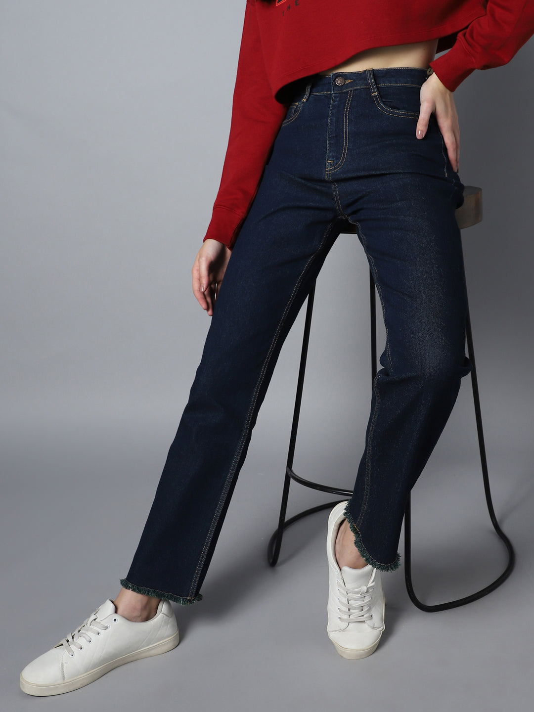 Women Straight Fit High-Rise Clean Look Stretchable Jeans