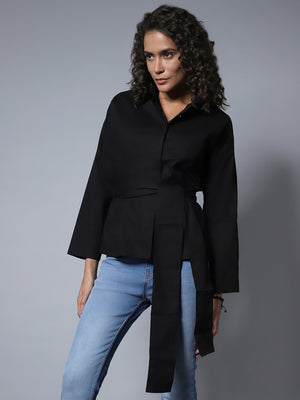 Solid Cotton Spread Collar Long Sleeves Boxy Regular Shirt