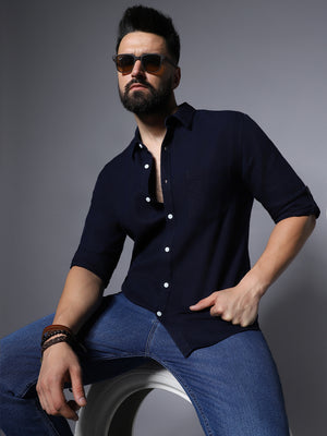 Classic Roll-Up Sleeves Pure Cotton Casual Shirt