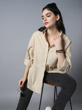 Relaxed Oversized Spread Collar Long Sleeve Cotton Longline Casual Shirt