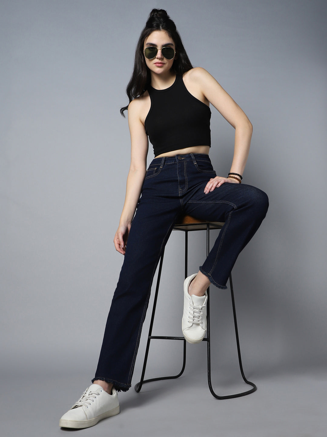 Women Straight Fit High-Rise Clean Look Stretchable Jeans