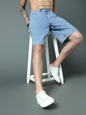 Men Mid-Rise Washed Loose Fit Denim Shorts