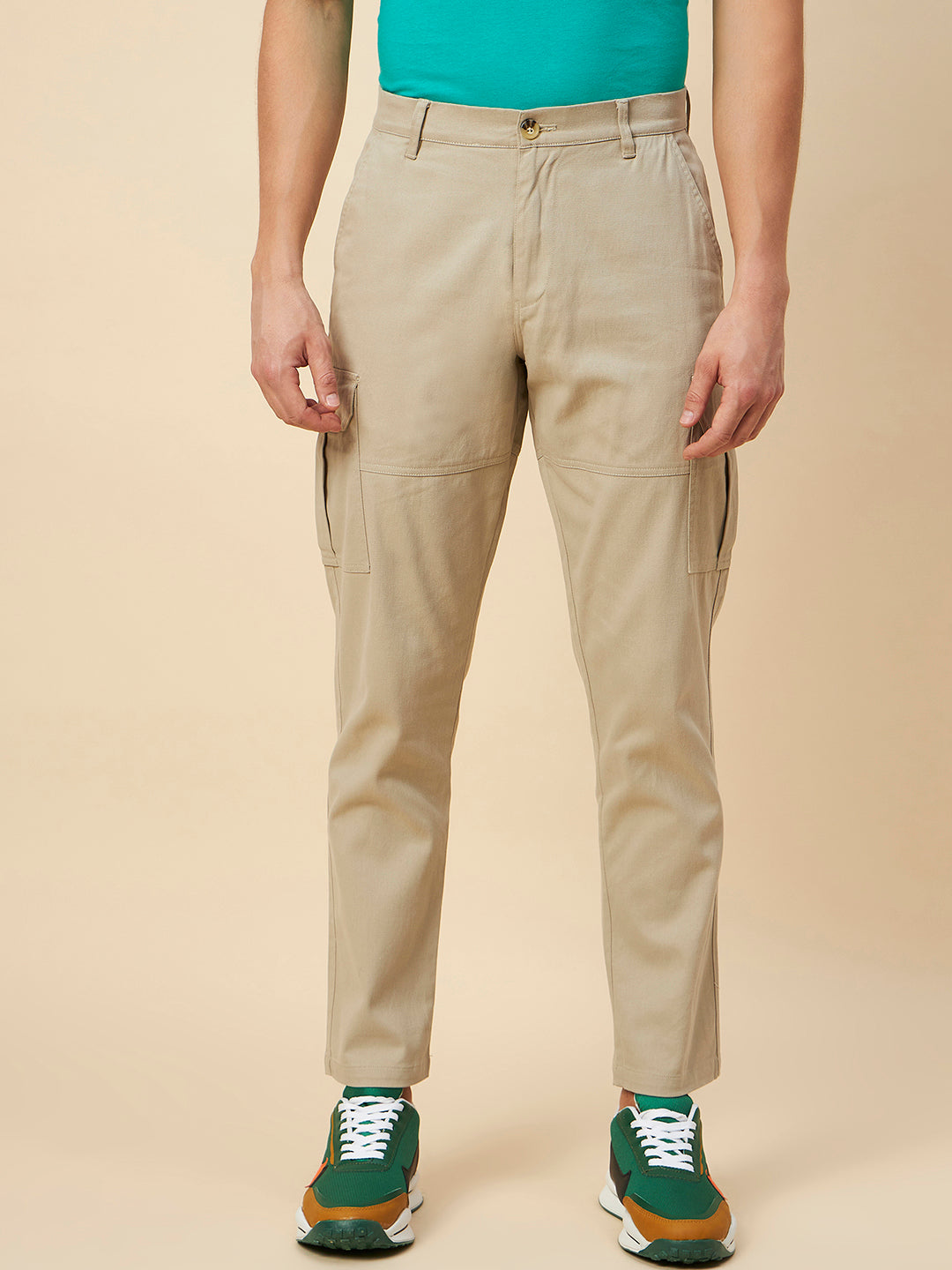 Men Beige regular Mid-Rise Cargos