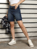 Women Washed High-Rise Cotton Denim Shorts