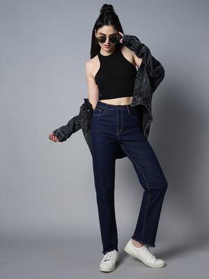 Women Straight Fit High-Rise Clean Look Stretchable Jeans