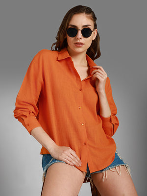 Classic Boxy Spread Collar Long Sleeves Cotton Casual Shirt