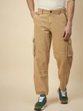 Men Loose Fit Mid-Rise Pure Cotton Cargos