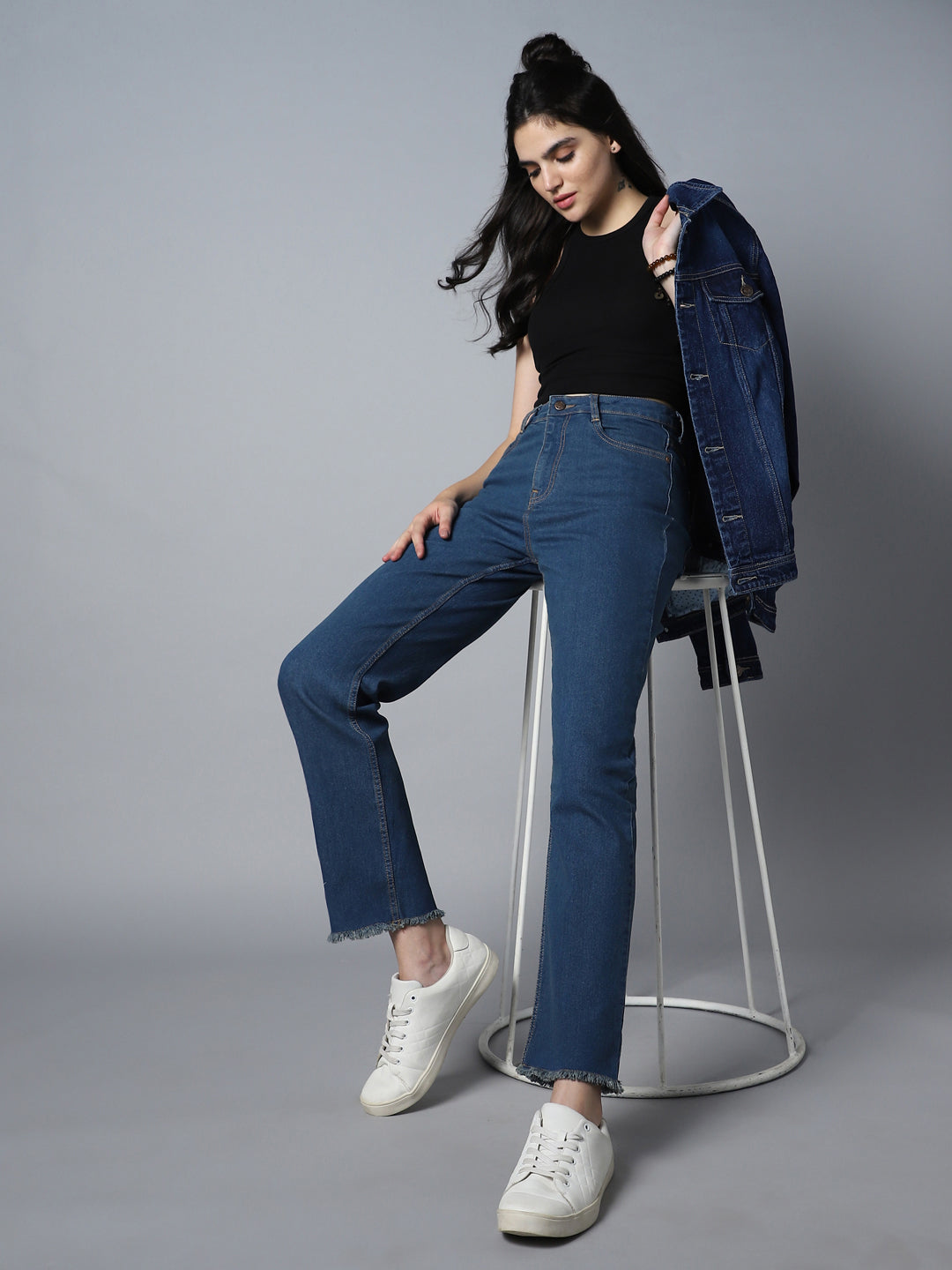 Women Straight Fit High-Rise Clean Look Stretchable Jeans