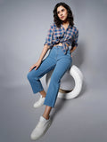 Women Blue Dad Fit High-Rise Clean Look Stretchable Jeans