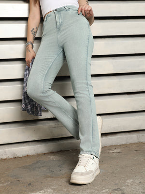 Women Stove Pipe High-Rise Light Fade Jeans