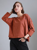 Typography Printed Round Neck Drop-Shoulder Sleeves Cotton Boxy T-shirt