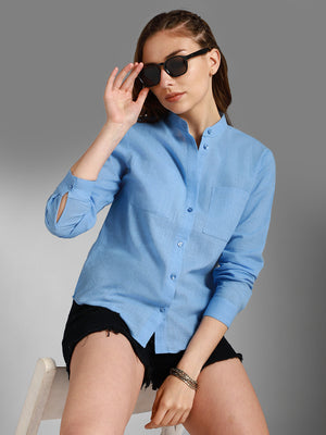 Classic Mandarin Collar Long Sleeves Cotton Casual Shirt