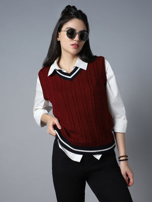 Cable Knit V-Neck Sleeveless Acrylic Sweater Vest