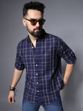 Classic Checked Roll-Up Sleeves Pure Cotton Casual Shirt