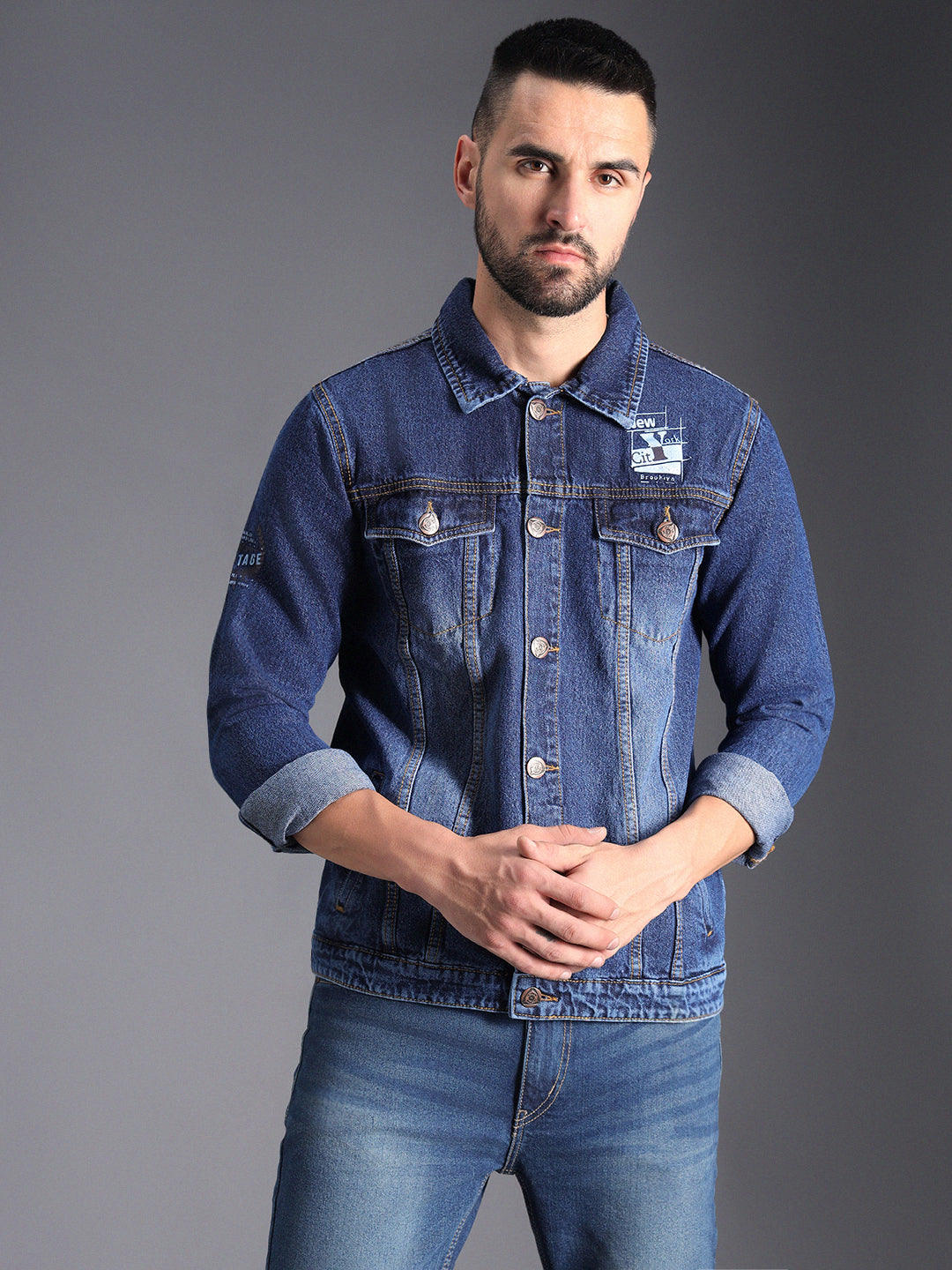 Spread Collar Long Sleeves Denim Jacket