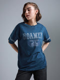 Typography Printed Round Neck Short Sleeves Cotton Oversized T-shirt