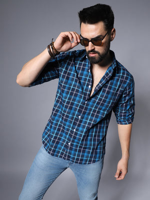 Men Blue Classic Opaque Checked Casual Shirt