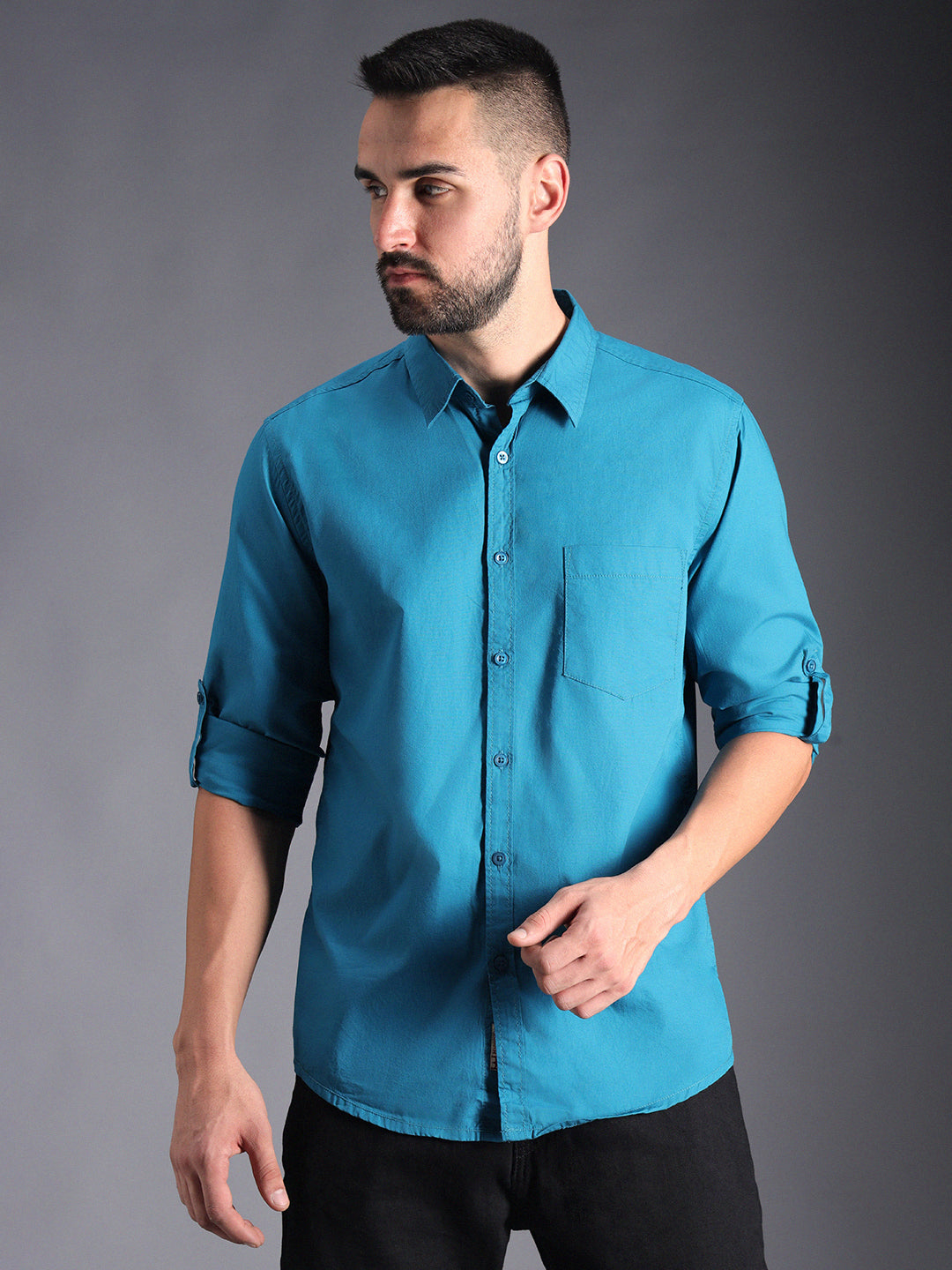 Classic Roll Up Sleeves Pure Cotton Casual Shirt