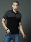 Men Black Polo Collar Regular Pure Cotton T-shirt