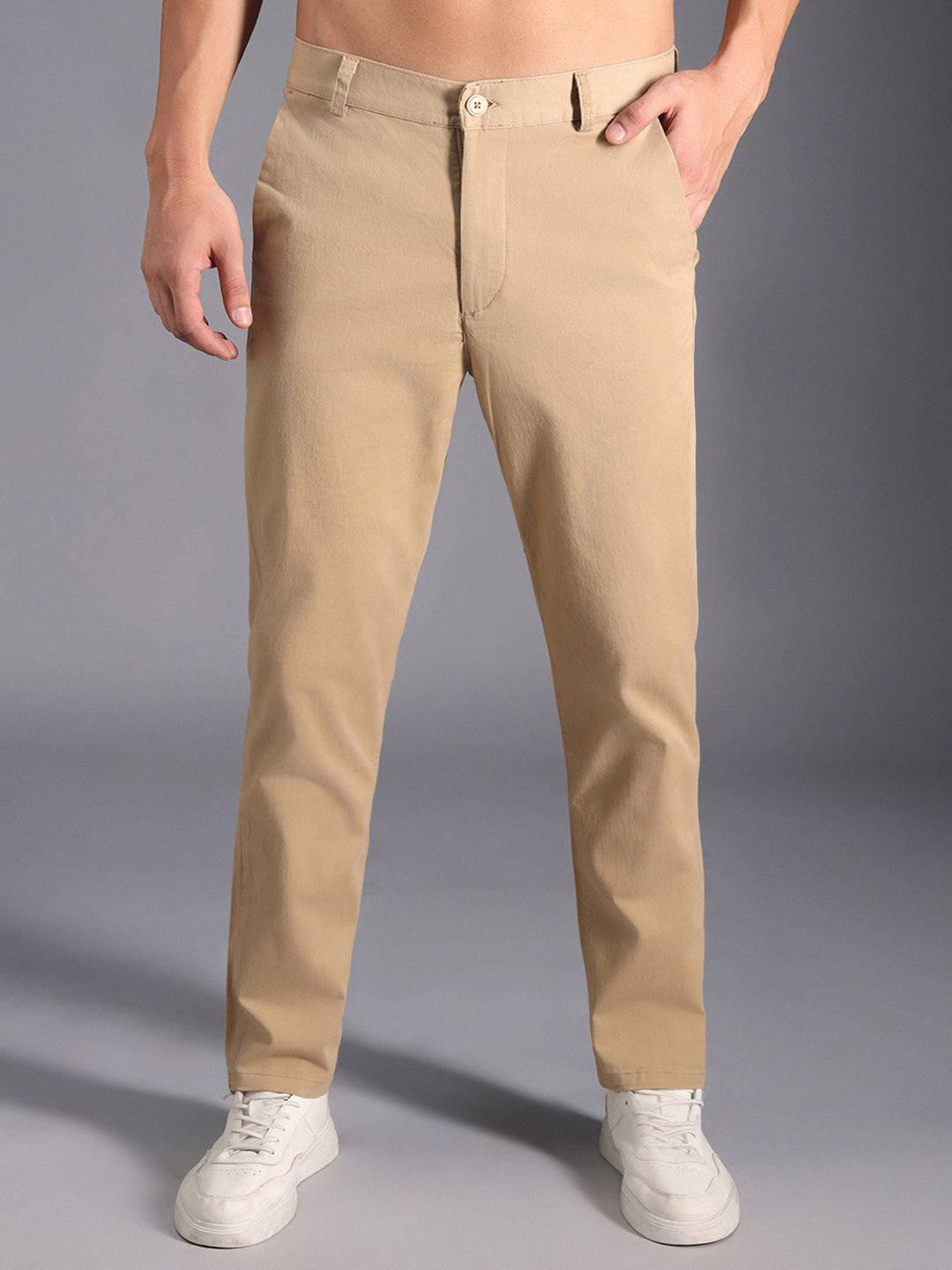 Men Relaxed Straight Leg Mid-Rise Chinos Trousers