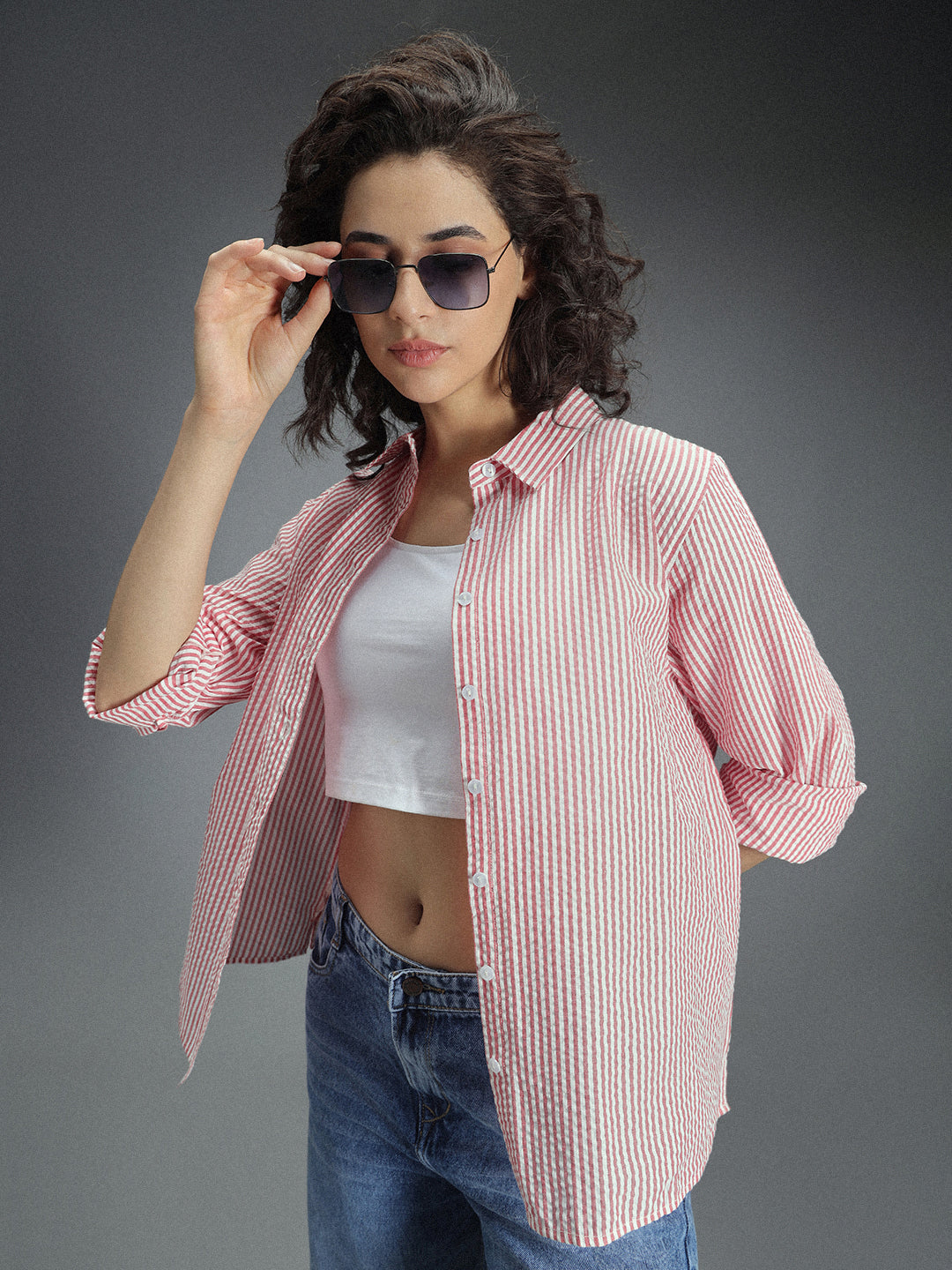 Classic Oversized Vertical Stripes Spread Collar Cotton Casual Shirt