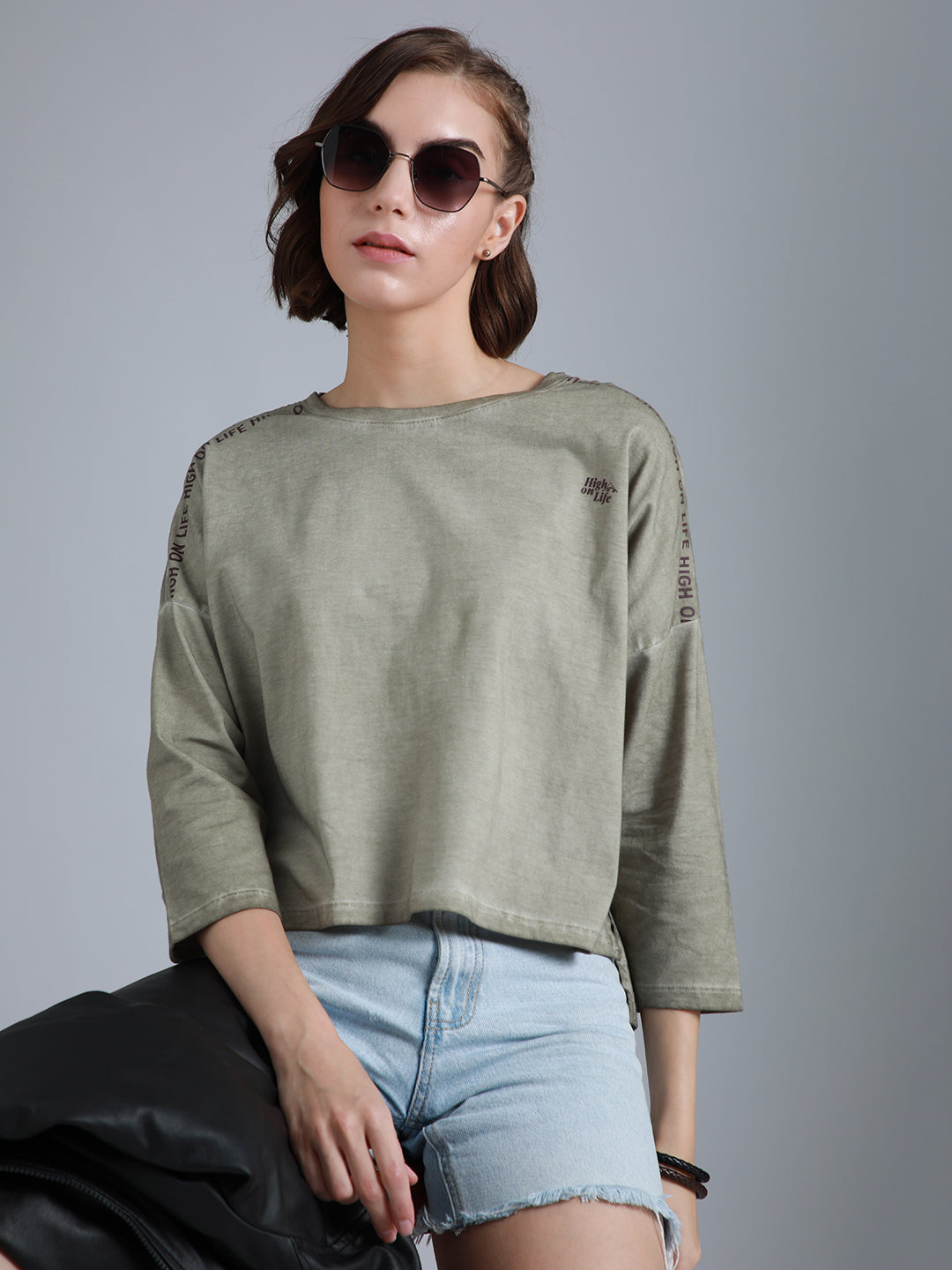 Typography Printed Round Neck Drop-Shoulder Sleeves Cotton Boxy T-shirt