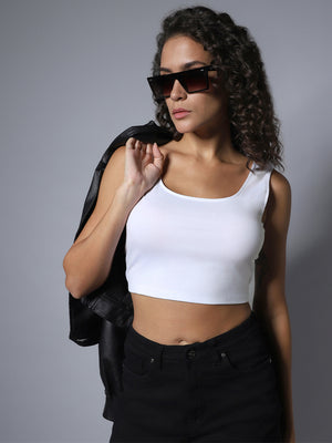 Round Neck Short Sleeves Solid Crop Top