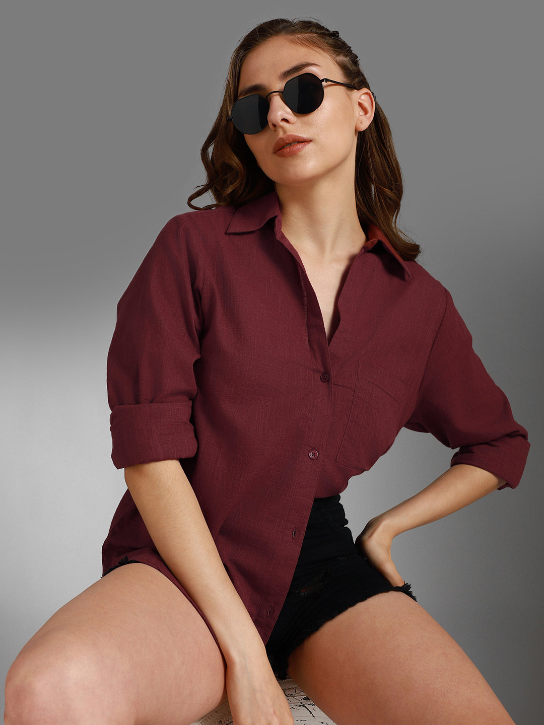 Classic Spread Collar Long Sleeves Cotton Casual Shirt