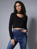 Solid Choker Neck Full Sleeves Top