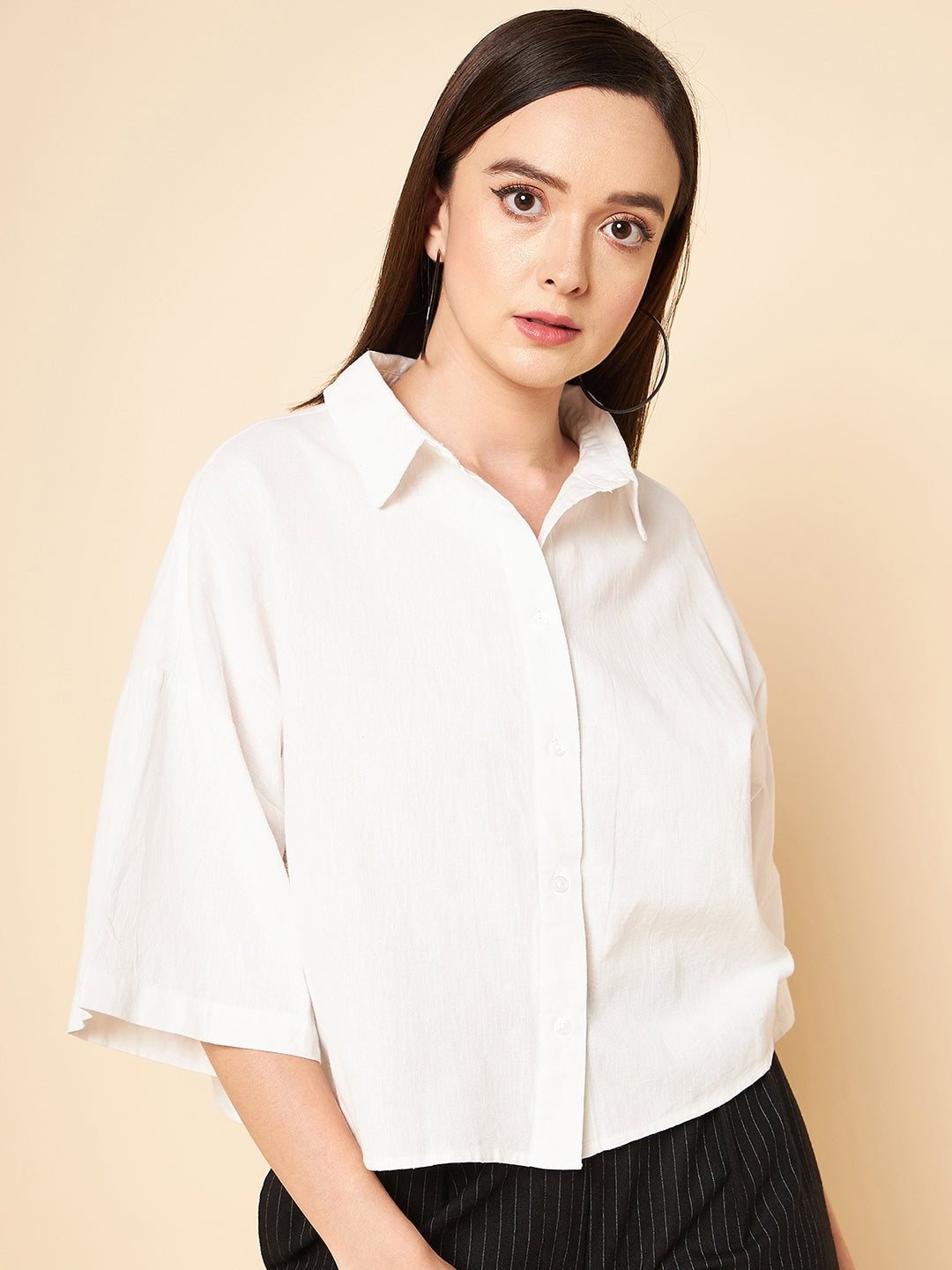 oversized solid cotton white casual shirt