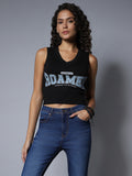 V-Neck Sleeveless Printed Crop Top