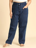 Women Plus Size Blue Straight Fit High-Rise Stretchable Jeans