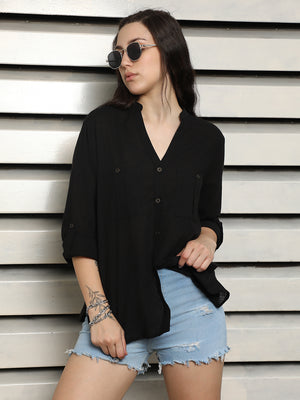 Women Regular Fit V-Neck Casual Shirt