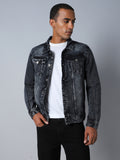 Washed Spread Collar Long Sleeves Denim Jacket