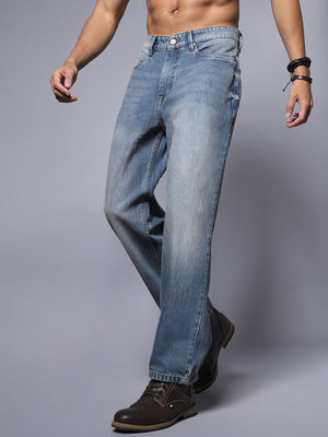 Pure Cotton Loose Wide Leg Mid Rise Jeans