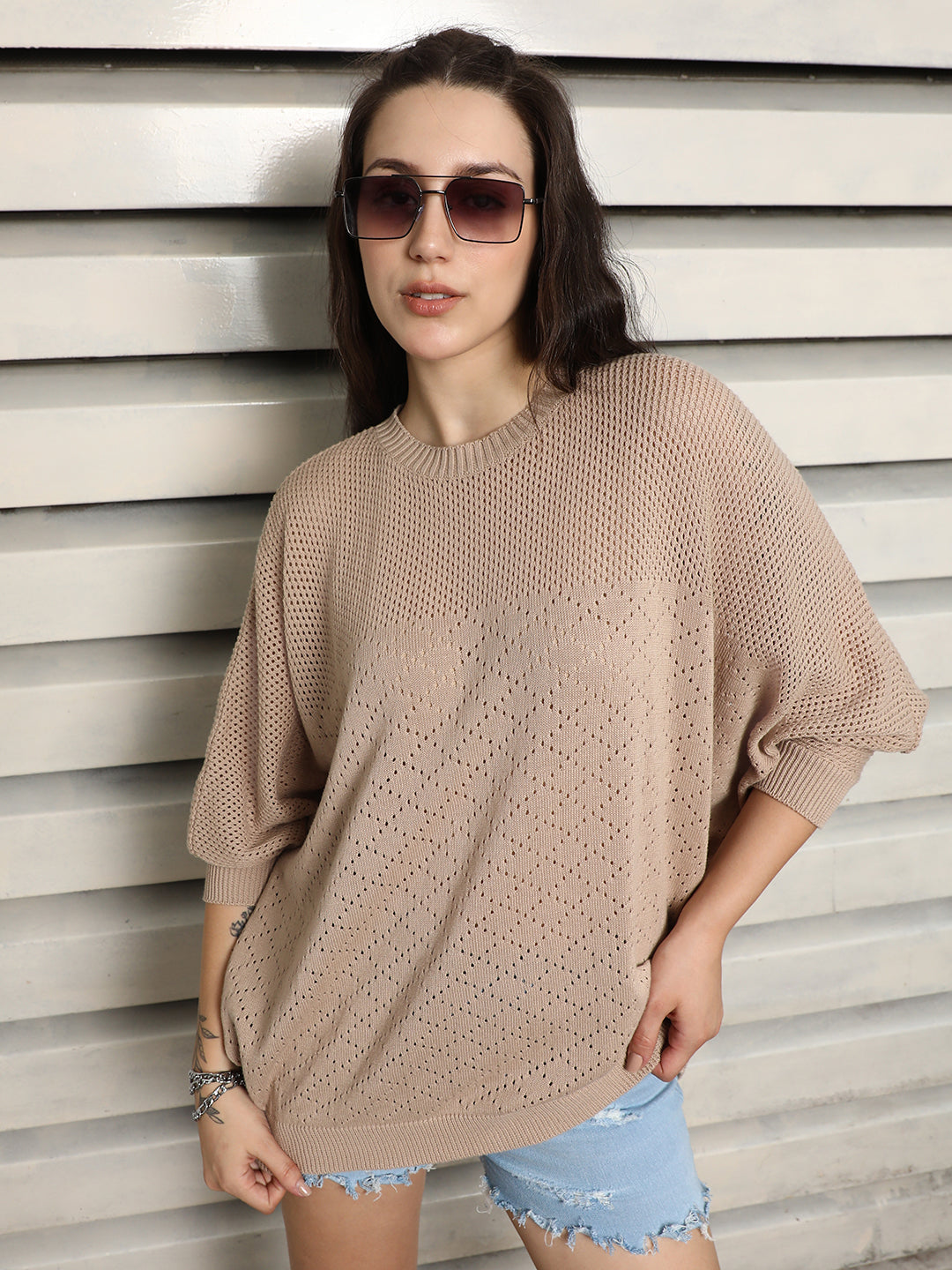 Cotton Crochet Batwing Sleeve Top